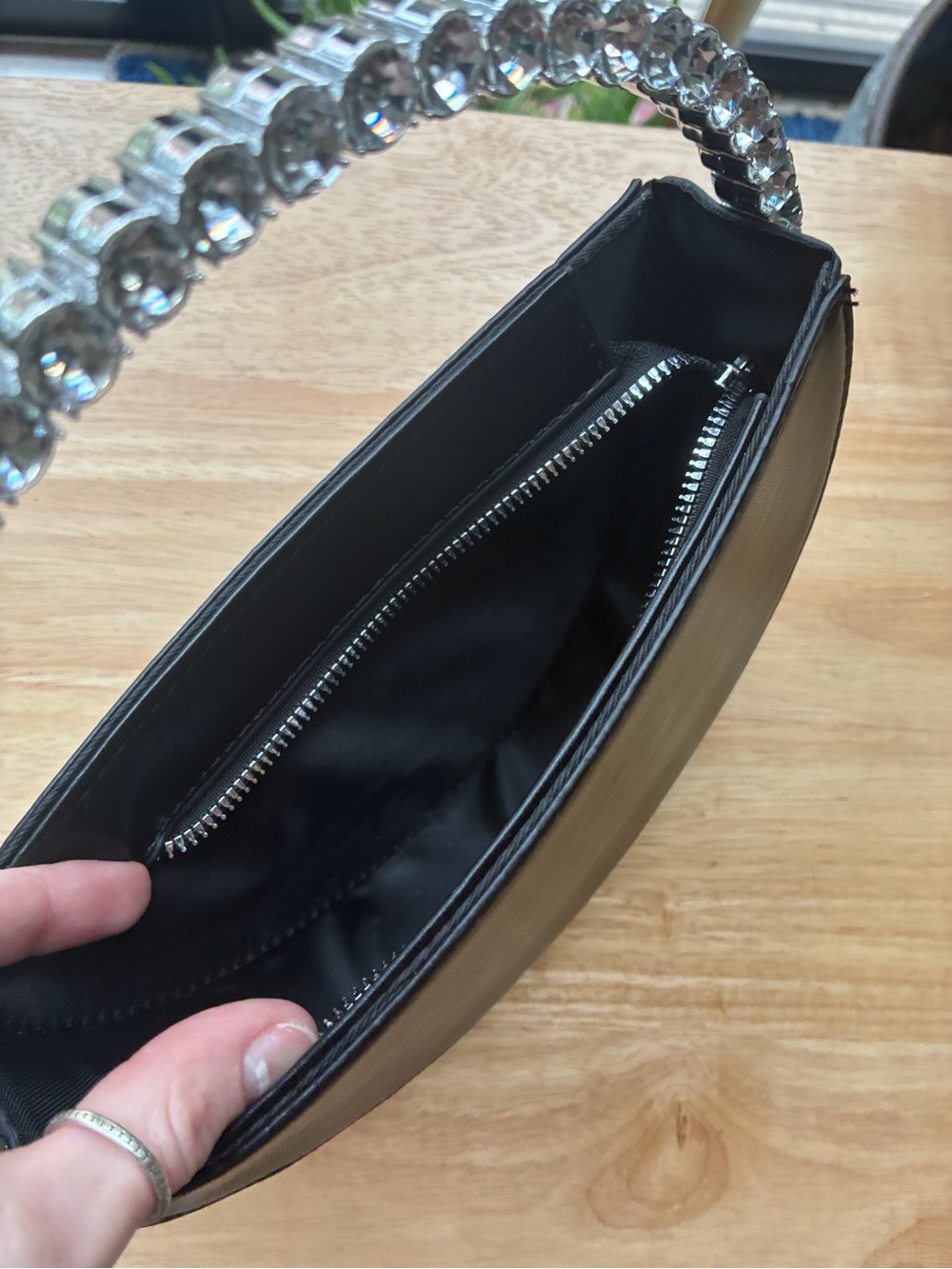Crystal-Handle Black Semi-Circle Evening Clutch - Picture 9 of 10
